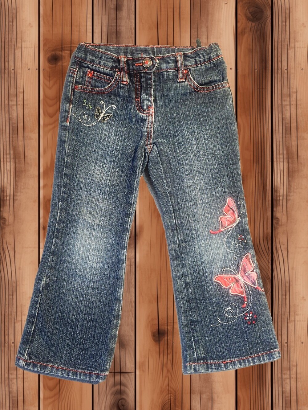 ​VTG Lullahbette by Please Mum Butterfly Embroidered Jeans Size 4 Flare